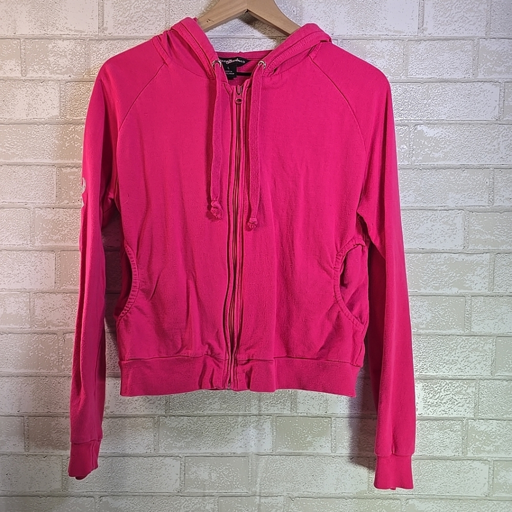 Rebecca Bonbon Full Zip Pink Hoodie Crystal Studded Dog French Bulldog Large